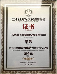 東旭藍(lán)天榮登2018中國(guó)光伏電站投資企業(yè)20強(qiáng)，引領(lǐng)清潔能源投資新篇章